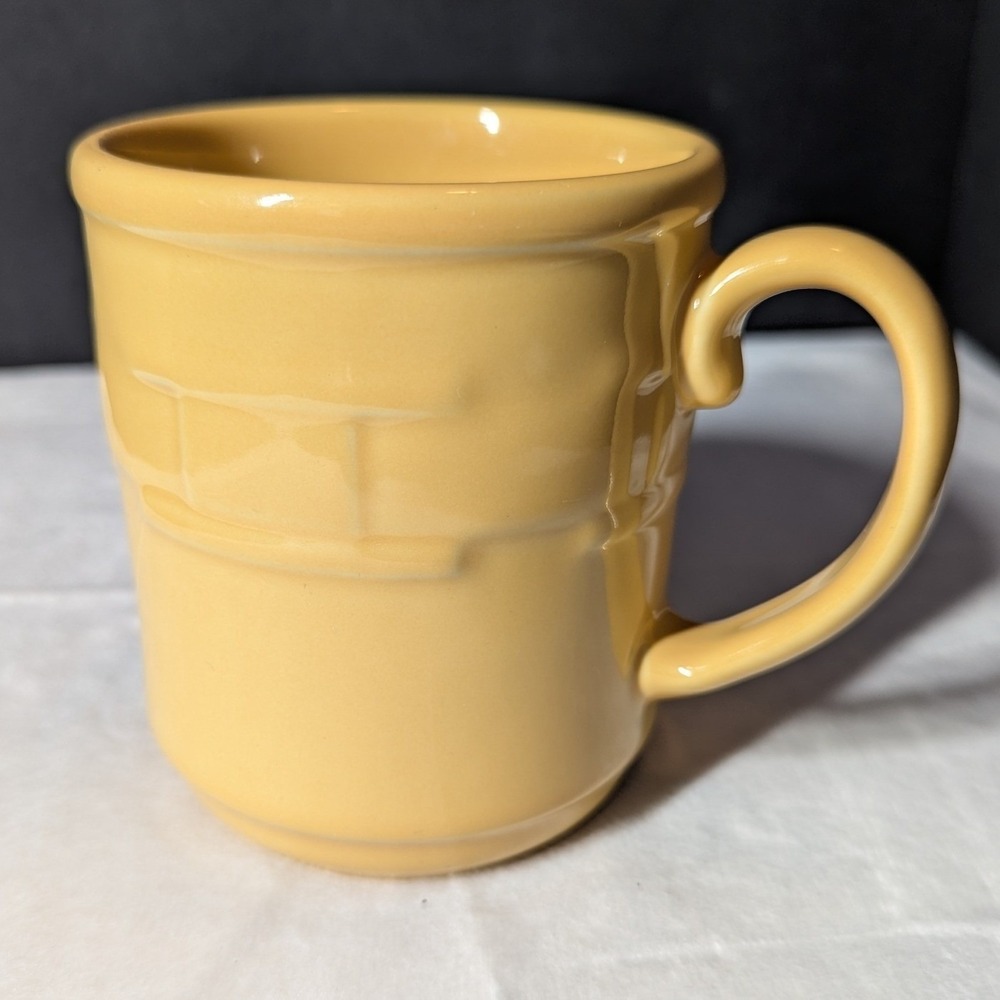 Longaberger Pottery Woven Traditions Heritage Yellow Coffee Mug Made in USA